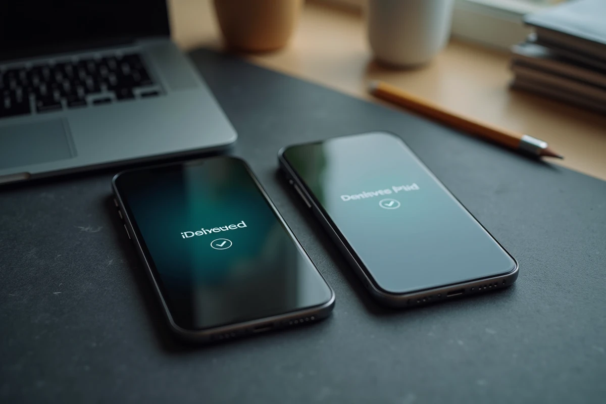 Deux smartphones comparant un accusé de réception et un message SMS bloqué non délivré