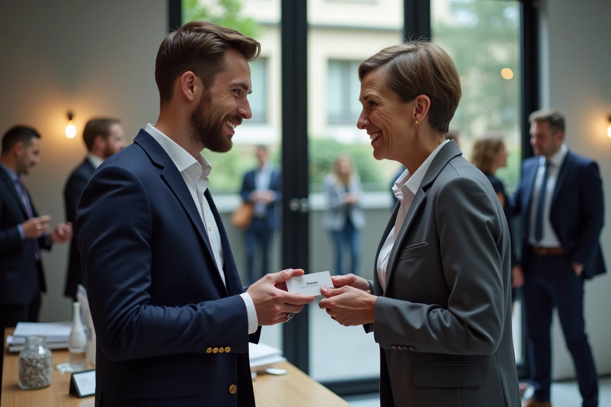 Jeune entrepreneur échangeant une carte de visite