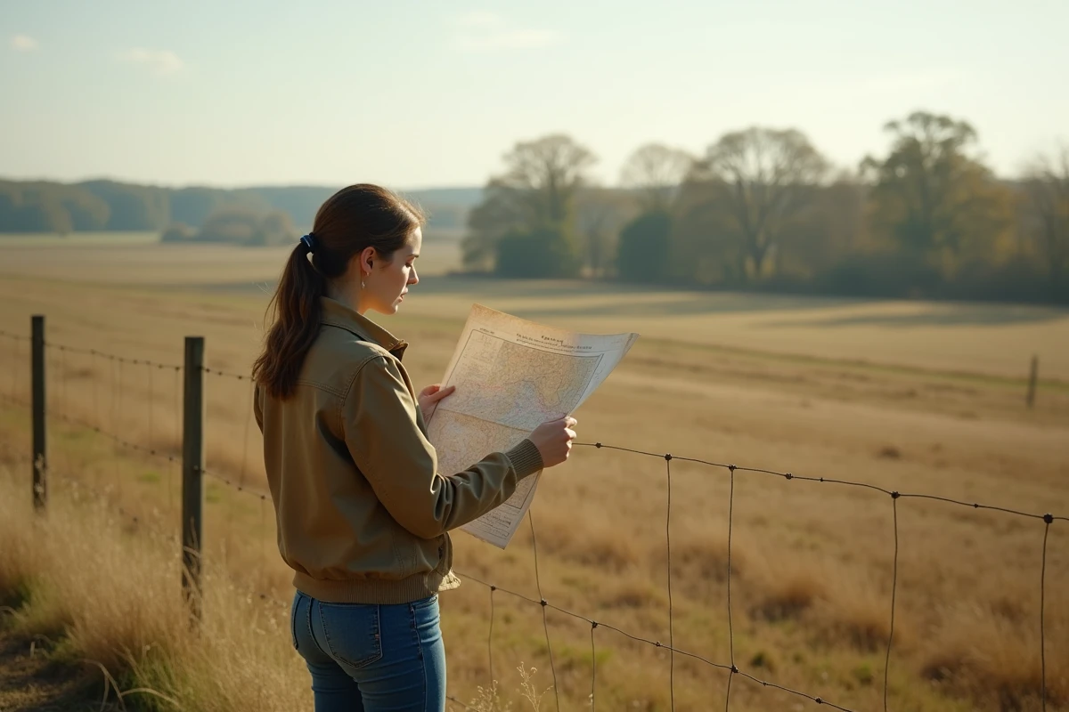 Jeune femme consultat une carte dans un champ