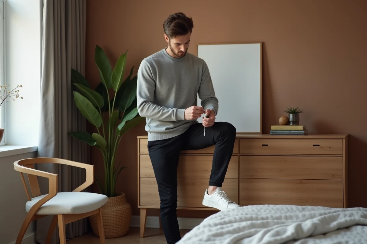Jeune homme dans une chambre moderne et cosy