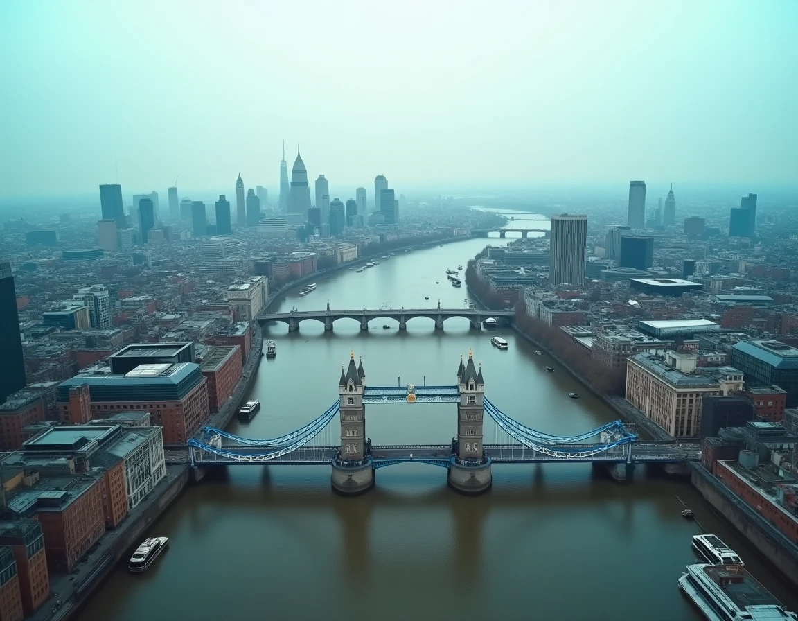 Vue aérienne de Londres avec le Tower Bridge et la Tamise montrant l'étendue urbaine de la capitale britannique